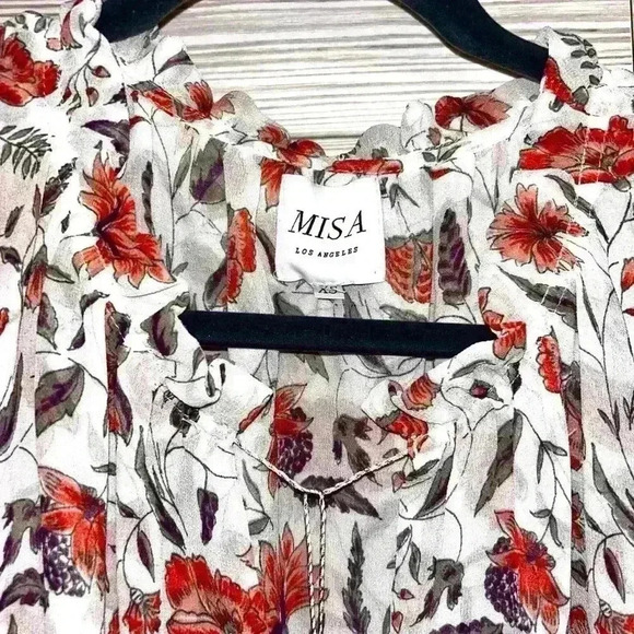 MISA Los Angeles Olga floral chiffon blouse with tasseled tie - Picture 4 of 6